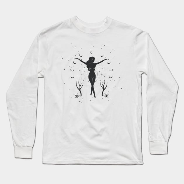 Night Moon Goddess Long Sleeve T-Shirt by studioaartanddesign